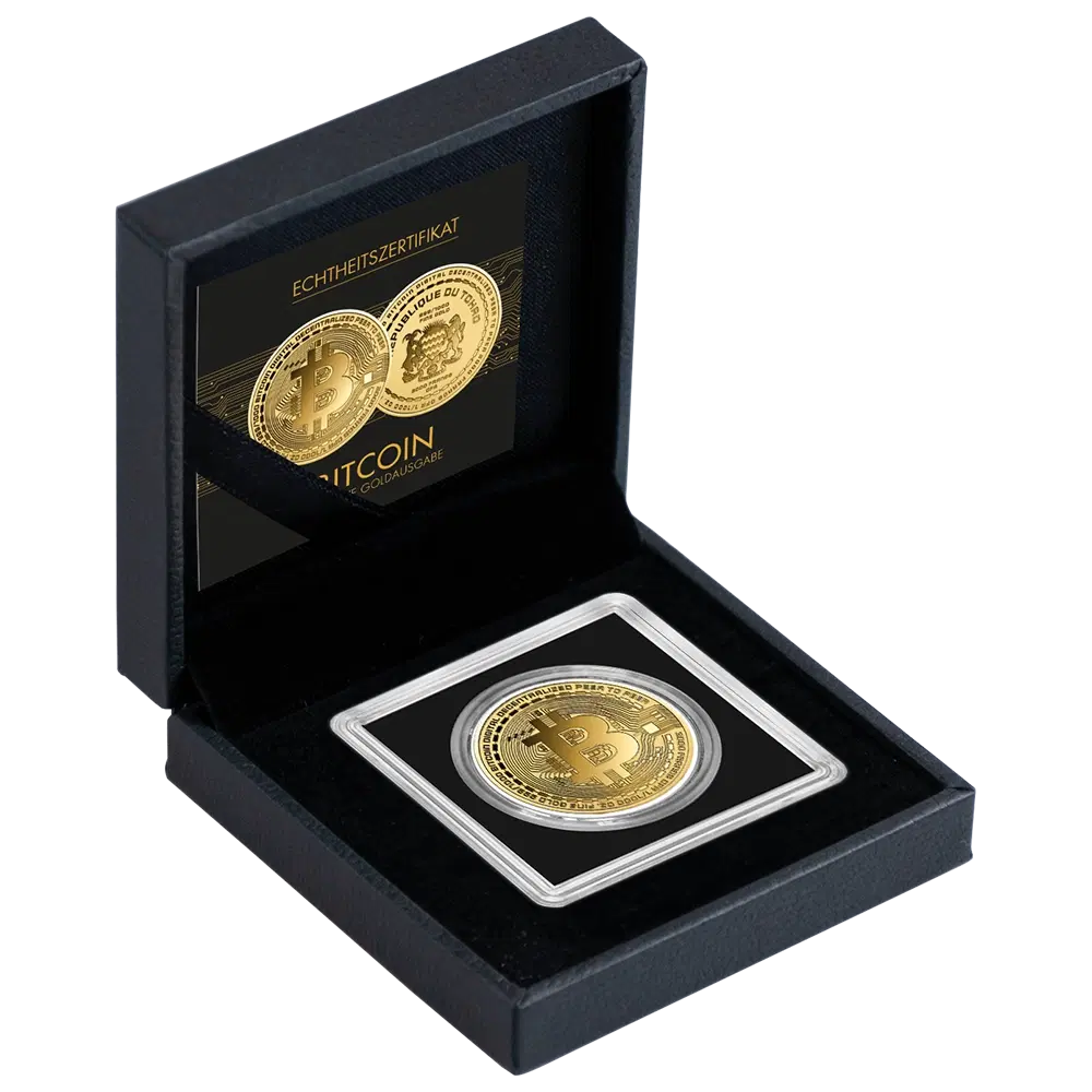 Bitcoin | 24 karaat Gouden Munt in cassette | Munt-Online.be